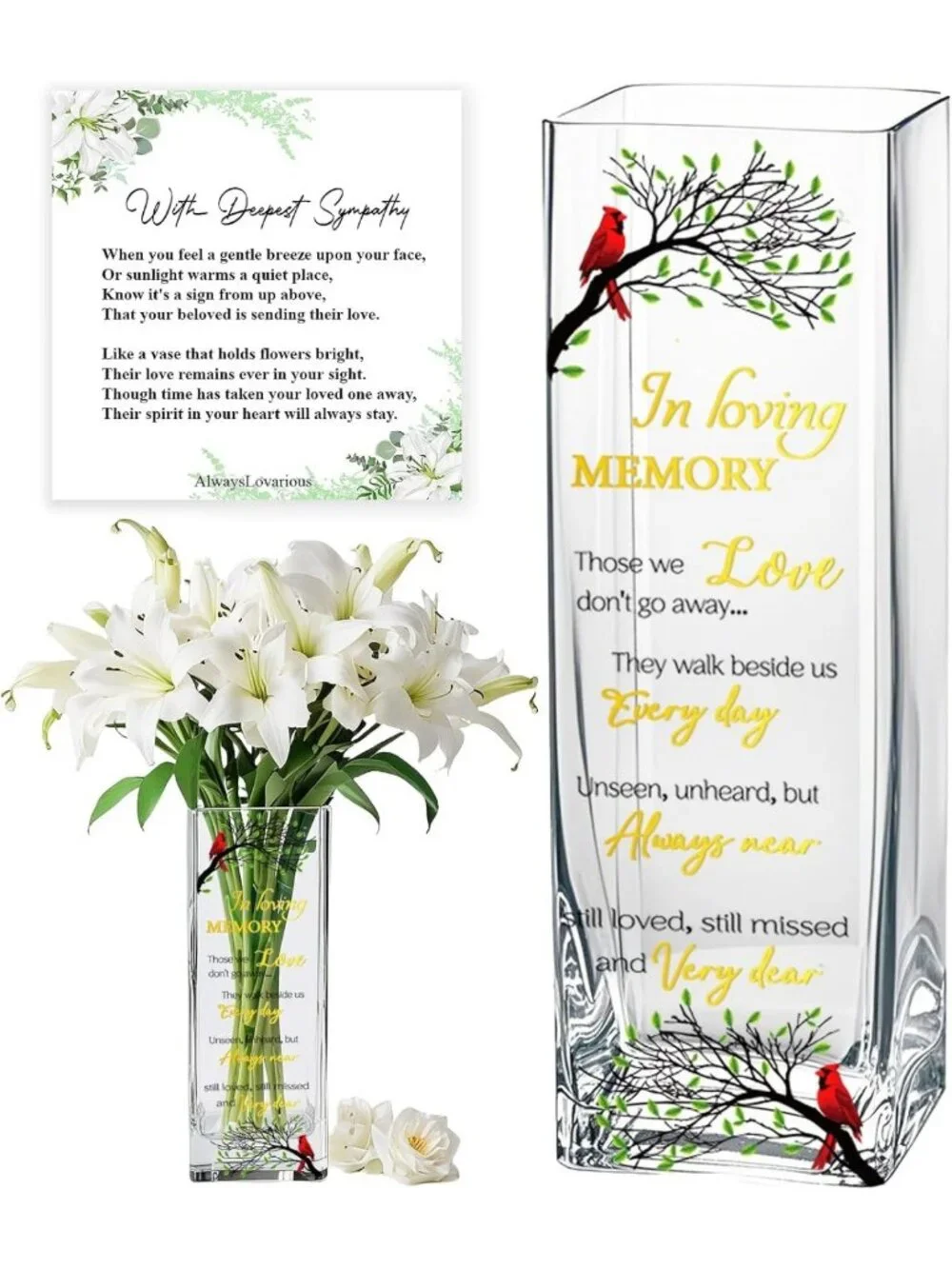 Sympathy Memorial Flowers Vase - Cardinal Grief Gift for Loss, Funeral Decor